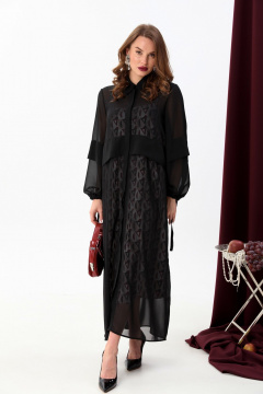 Кардиган макси с складками и вертикальным кроем NikVa 944-1 чёрный - фото 3