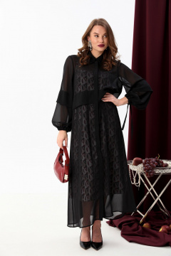 Кардиган макси с складками и вертикальным кроем NikVa 944-1 чёрный - фото 1