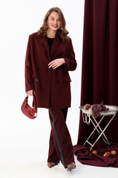 Трикотажные брюки с лампасами и эластичным поясом NikVa 909-1 бордо - фото 4