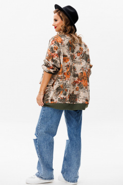 Бежевый текстильный бомбер с принтом для повседневного образа Urs 24-387-1 мультиколор - фото 3