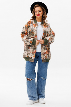 Бежевый текстильный бомбер с принтом для повседневного образа Urs 24-387-1 мультиколор - фото 1