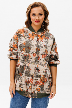 Бежевый текстильный бомбер с принтом для повседневного образа Urs 24-387-1 мультиколор - фото 5
