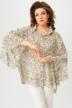 Двойка: блузка расширенного к низу и брюки с резинкой Fita 14215 молоко+золото - фото 3