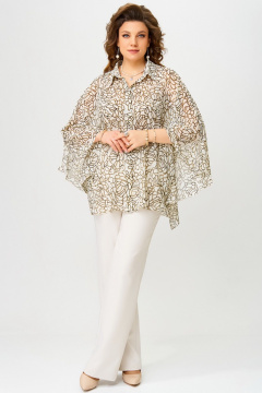 Двойка: блузка расширенного к низу и брюки с резинкой Fita 14215 молоко+золото - фото 1