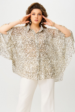 Бежевое шифоновое блузка с потайной застежкой и воротником Fita 20349 бежевый - фото 3