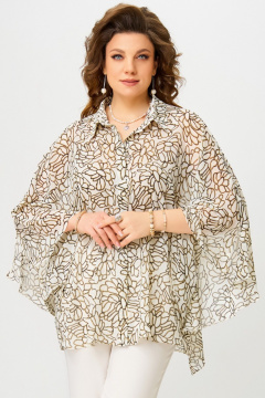 Бежевое шифоновое блузка с потайной застежкой и воротником Fita 20349 бежевый - фото 1