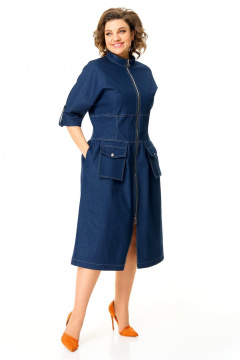 Платье с рельефами и рукавом летучая мышь для повседневности VI ORO VR-1174 деним - фото 2