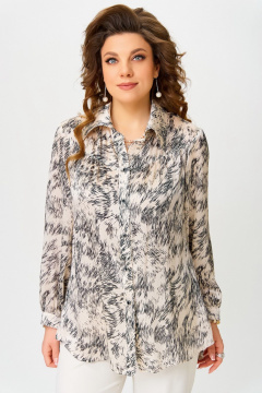 Блуза прямого силуэта с кокеткой и застежкой пуговицами Fita 20535 беж+черный - фото 4