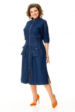 Платье с рельефами и рукавом летучая мышь для повседневности VI ORO VR-1174 деним - фото 3