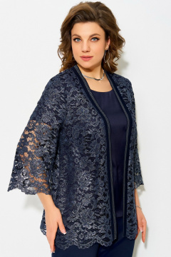 Нарядный кружевной кардиган с витонами и красивым переливом Fita 20592 темно-синий - фото 4
