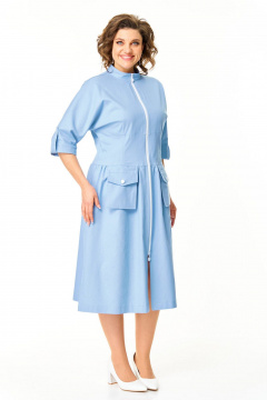 Платье с летучей мышью рукавами и отлетными карманами VI ORO VR-1174 небесный - фото 5