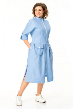 Платье с летучей мышью рукавами и отлетными карманами VI ORO VR-1174 небесный - фото 2