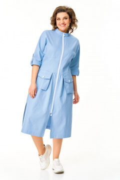 Платье с летучей мышью рукавами и отлетными карманами VI ORO VR-1174 небесный - фото 3