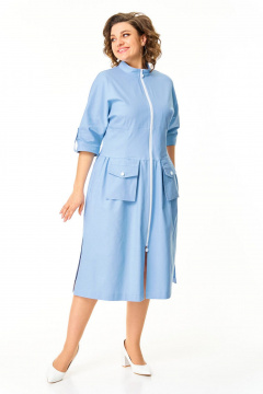 Платье с летучей мышью рукавами и отлетными карманами VI ORO VR-1174 небесный - фото 4