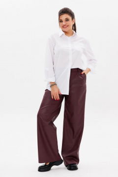 Брюки палаццо из эко-кожи с резинкой и карманами Anelli 1400.2 порто_руби - фото 4