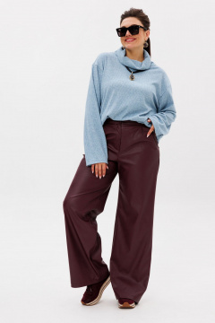 Брюки палаццо из эко-кожи с резинкой и карманами Anelli 1400.2 порто_руби - фото 2