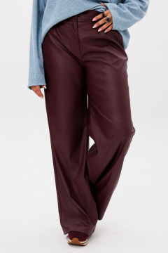 Брюки палаццо из эко-кожи с резинкой и карманами Anelli 1400.2 порто_руби - фото 1