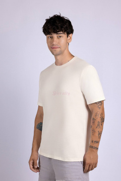 Майка свободная из хлопка с эластаном с бархатистой поверхностью Verally 621-2 молочный пич - фото 3