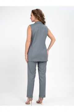 Деловой костюм из текстиля серого цвета с жилетом и брюками для офиса Пинск-Стиль 161 темно-серый - фото 3