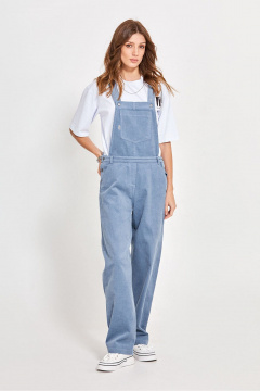 Голубой вельветовый комбинезон с широкими бретелями и кокеткой Rivoli 5238 - фото 1