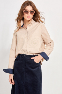 Бежевый текстильный рубашечный топ с фигурным низом Rivoli 2420.2 - фото 1