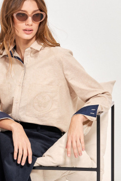 Бежевый текстильный рубашечный топ с фигурным низом Rivoli 2420.2 - фото 2