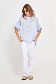 Круглогодичная голубая блуза с асимметричным низом Rivoli 2423 - фото 2