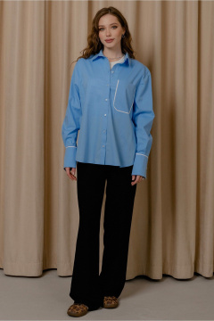 Демисезонная рубашка из полосчатой ткани с накладным карманом и разрезами JRSy 2305 голубой - фото 2