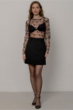 Юбка трапеция из костюмной ткани с застежкой-молнией JRSy 2524 черный_со_стразами - фото 2