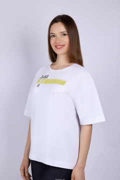 Майка из трикотажа оверсайз с круглой горловиной Verally 494П-1 слоган на белом - фото 3