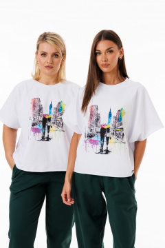 Белый спортивный трикотажный джемпер из футера с принтами Kivviwear 4267.07 - фото 1