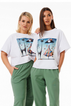 Белый спортивный джемпер из футера с принтами для casual Kivviwear 4267.08 - фото 1