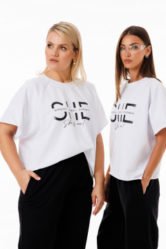 Белый джемпер из футера с принтами и свободным стилем Kivviwear 4267.10 - фото 1