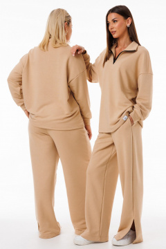 Бежевые брюки палаццо из мягкого трикотажа с разрезами Kivviwear 4132.10 - фото 1