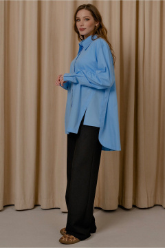 Голубая рубашка из хлопка с рельефом и разрезами JRSy 2528 голубой - фото 2