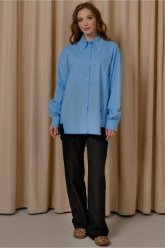 Голубая рубашка из хлопка с рельефом и разрезами JRSy 2528 голубой - фото 1