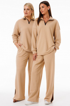 Бежевый спортивный костюм с брюками палаццо из трикотажа Kivviwear 42884132.10 - фото 3