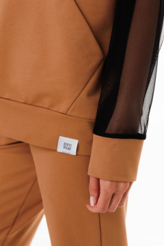 Коричневый худи с сетчатыми вставками для городского стиля Kivviwear 4289.01 - фото 5