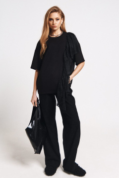 Демисезонная футболка из кружева и трикотажа MilMil 1168 черный - фото 1