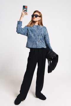 Синий кардиган с пуговицами и универсальными размерами MilMil 1171 синяя_полоска - фото 5