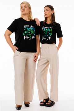 Черная футболка из трикотажа с принтами Kivviwear 4039.04 - фото 5