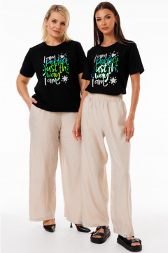 Черная футболка из трикотажа с принтами Kivviwear 4039.04 - фото 3