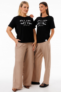 Черная футболка из хлопка с разнообразными принтами Kivviwear 4039.05 - фото 4