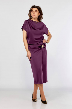 Шикарное фиолетовое платье с разрезом и ассиметричным кроем Ольга Стиль С-902 баклажан - фото 4
