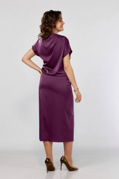 Шикарное фиолетовое платье с разрезом и ассиметричным кроем Ольга Стиль С-902 баклажан - фото 3