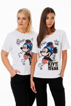 Белая футболка из трикотажа с принтами Kivviwear 4039.06 - фото 1