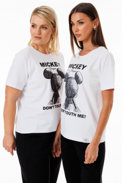 Белая футболка из хлопка с принтами и эластаном Kivviwear 4039.07 - фото 4