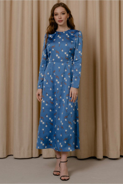 Платье приталенное с рукавом рубашечного типа и молнией JRSy 2533 голубой_в_тюльпаны - фото 1