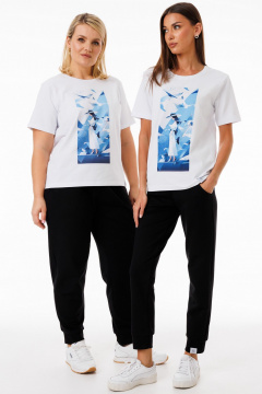 Белая футболка из трикотажа с разноцветными принтами Kivviwear 4039.09 - фото 2