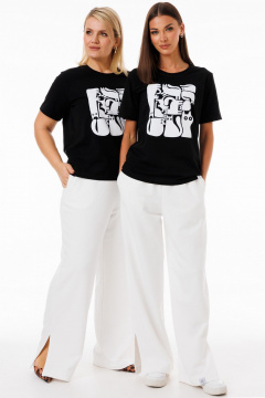 Черная футболка из трикотажа с яркими принтами Kivviwear 4039.11 - фото 4